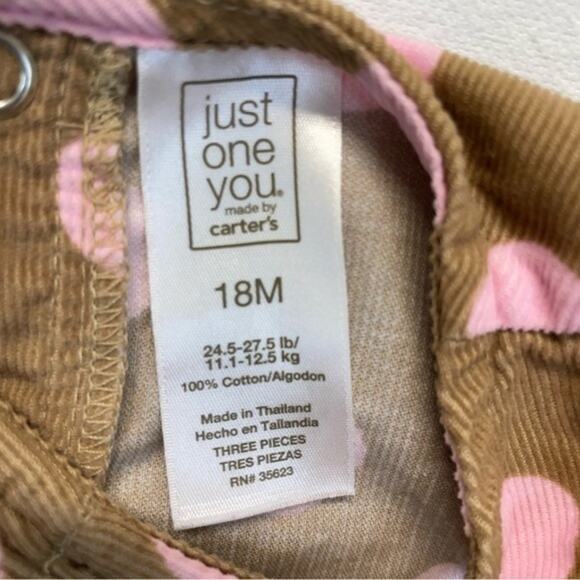 Carter’s Polka Dot Dress Brown Pink Corduroy Size 18 Months - Picture 4 of 7